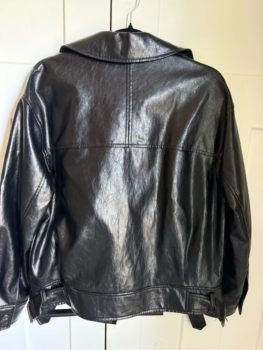 NWT Zara ZW Collection faux leather jacket with lapel collar and belted hem. S.